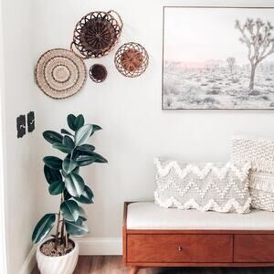 Lot Of 4 Wall Basket Decor Boho Intricate MCM Rattan Wicker